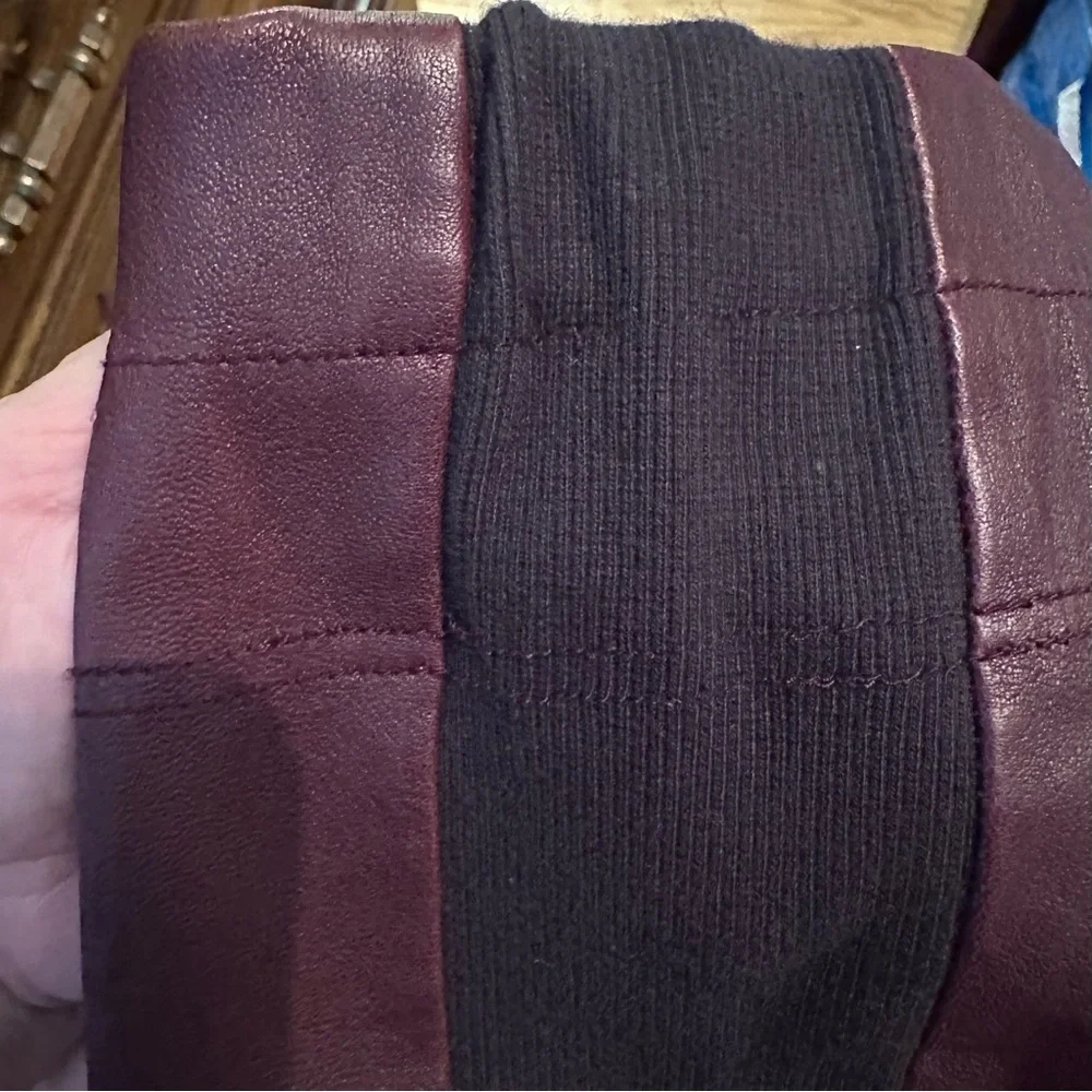 Joseph Burgundy Lambskin Leather Leggings w. Back Black Knit Panels S